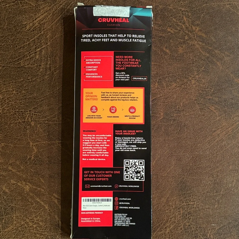 NWT CruvHeal Shock absorbing insoles Sport Insoles Multicolor Size:L